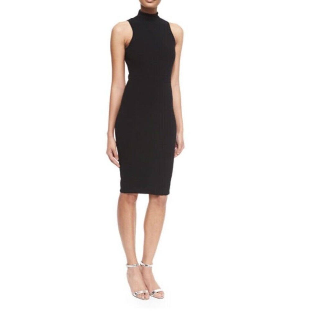 MILLy Bergdorf Black Stretch Bodycon Mock Turtleneck Cutaway Dress Size S Pencil